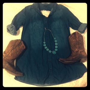 Derek Heart Juniors Denim Shirt Dress Cut Out Back